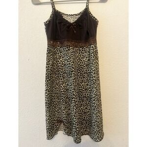Animal Print Mini Dress With Lace And Bow Detailing Size S